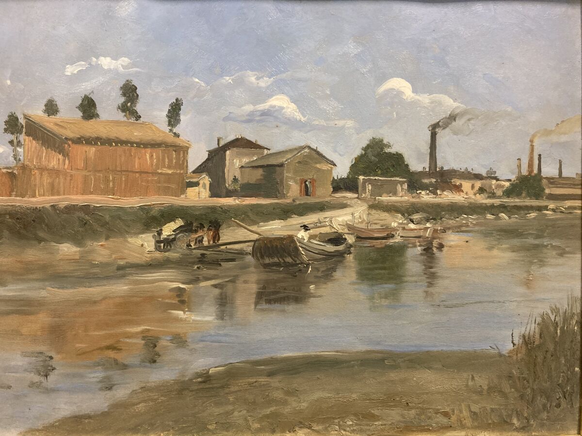 Null Charles CURTELIN (1859-1912).

Muelle animado.

Óleo sobre papel.

32 x 42 &hellip;