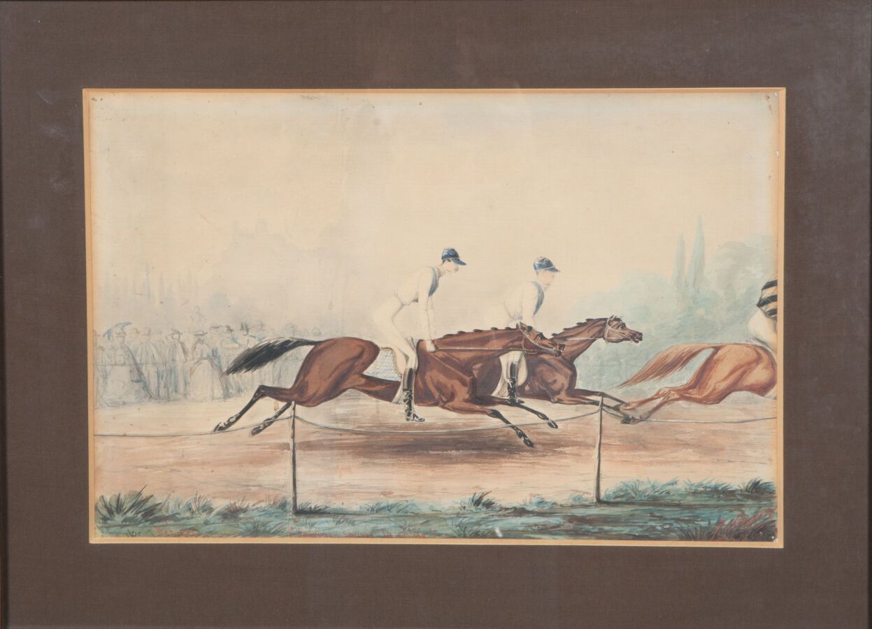 Null CHAUVEL, French school of the mid-19th century.

Horse race, 1864.

Gouache&hellip;