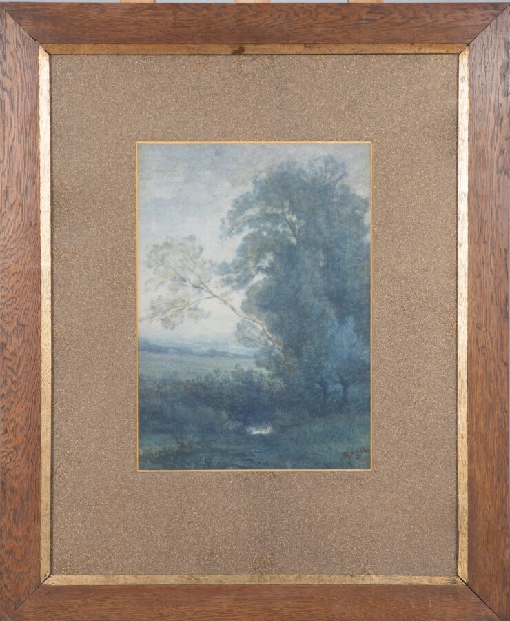 Null 爱德华-奥古斯特-拉古（XIX世纪）。

大树。

纸上水彩。

右下方有签名。

视线：37 x 27厘米。