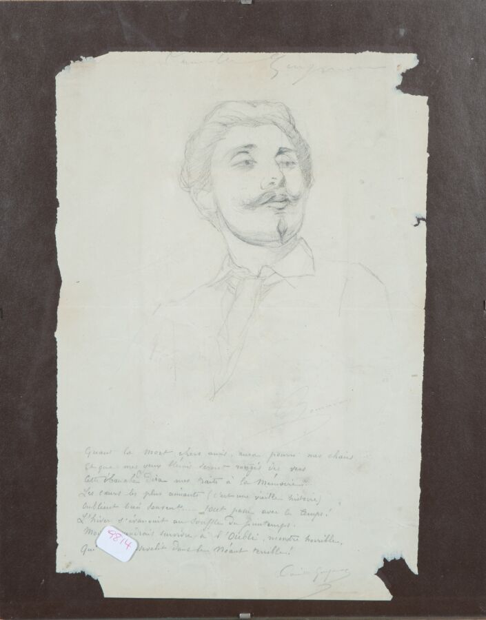 Null BONNEVAY，十九世纪末的法国学校。

一个人的肖像。

纸上石墨。

签名在右边的中间位置。

27 x 17,5 cm。

泪水。