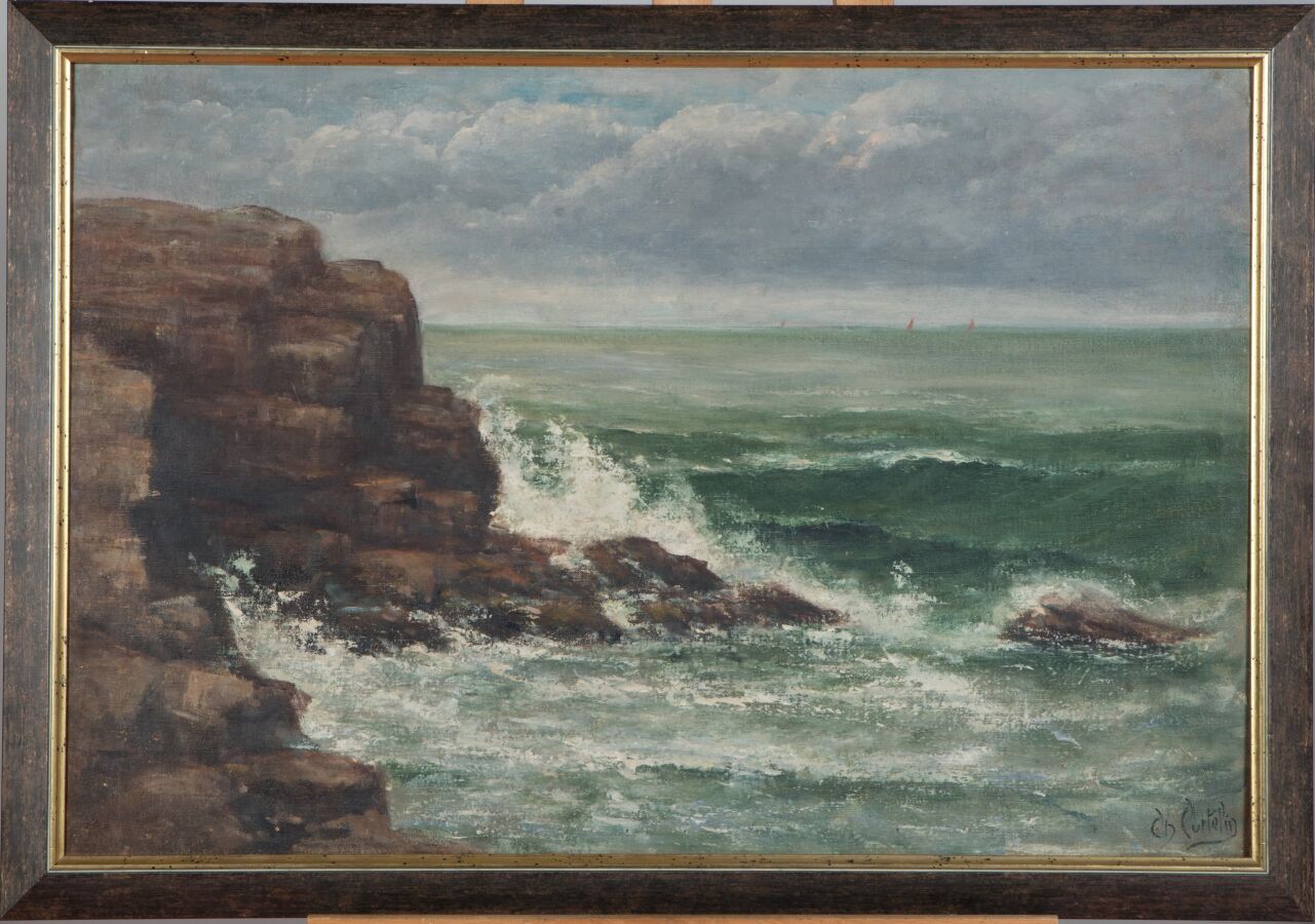 Null 查尔斯-库特林（1859-1912）。

洛基海岸。

布面油画。

右下方有签名。

54 x 80厘米