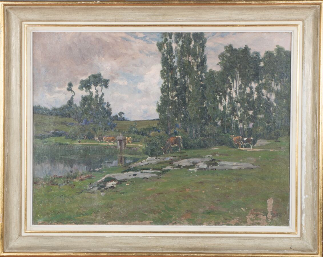 Null Clovis Terraire (1858-1931).

Kühe auf der Wiese, in der Nähe einer Schleus&hellip;