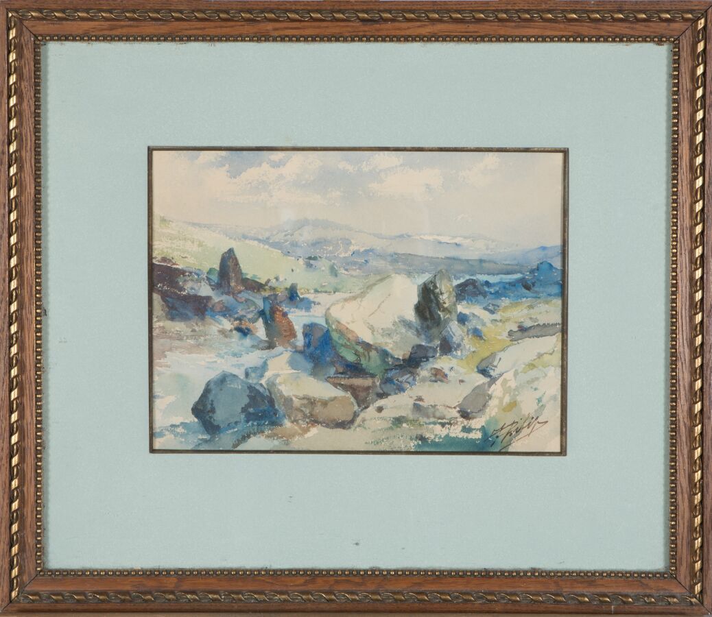 Null J.PHILIP ( XIX. - XX.).

Landschaft.

Aquarell auf Papier.

Signiert unten &hellip;