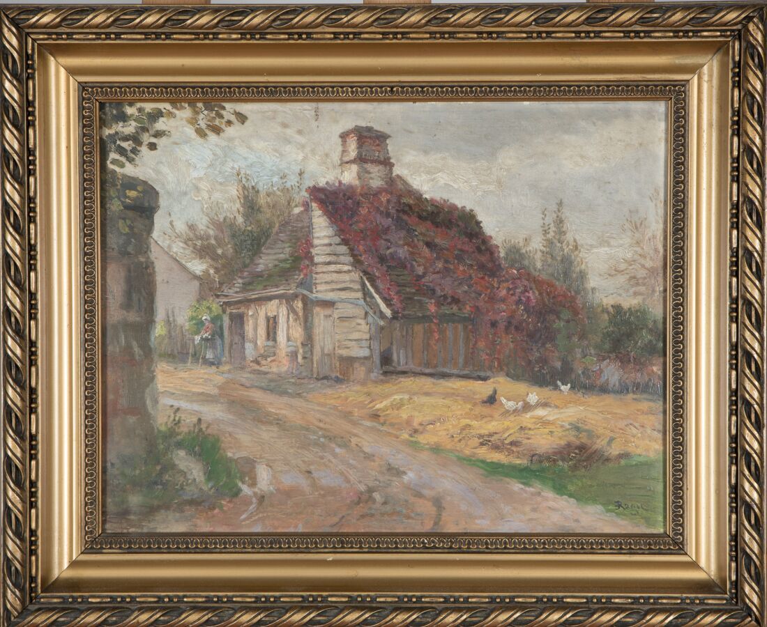 Null Édouard Auguste RAGU (XIXème siècle).

L'entrée du hameau.

Huile sur panne&hellip;