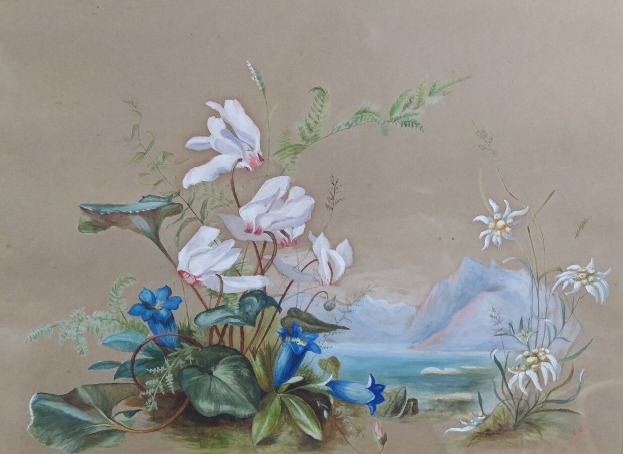 Null Ecole française du XIXème siècle.

Etude de fleurs.

Gouache sur papier bis&hellip;