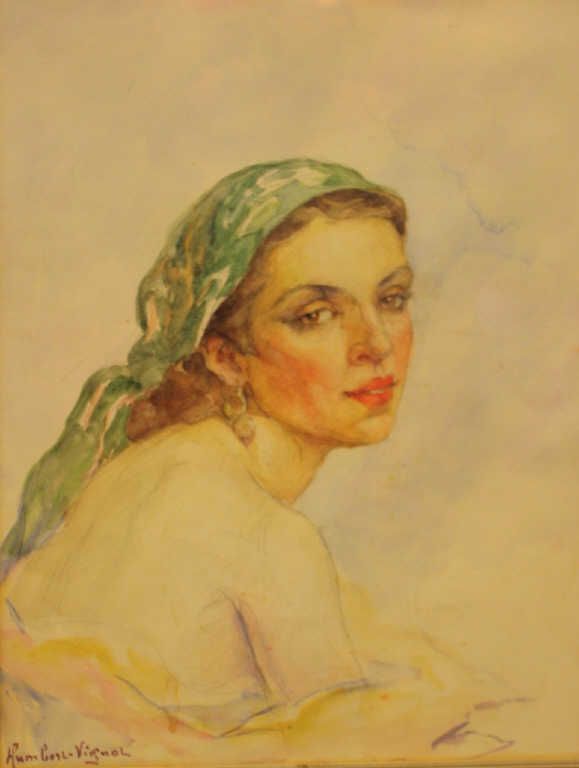 Null Léonie HUMBERT-VIGNOT (1878-1960).

Femme au turban vert.

Aquarelle sur pa&hellip;
