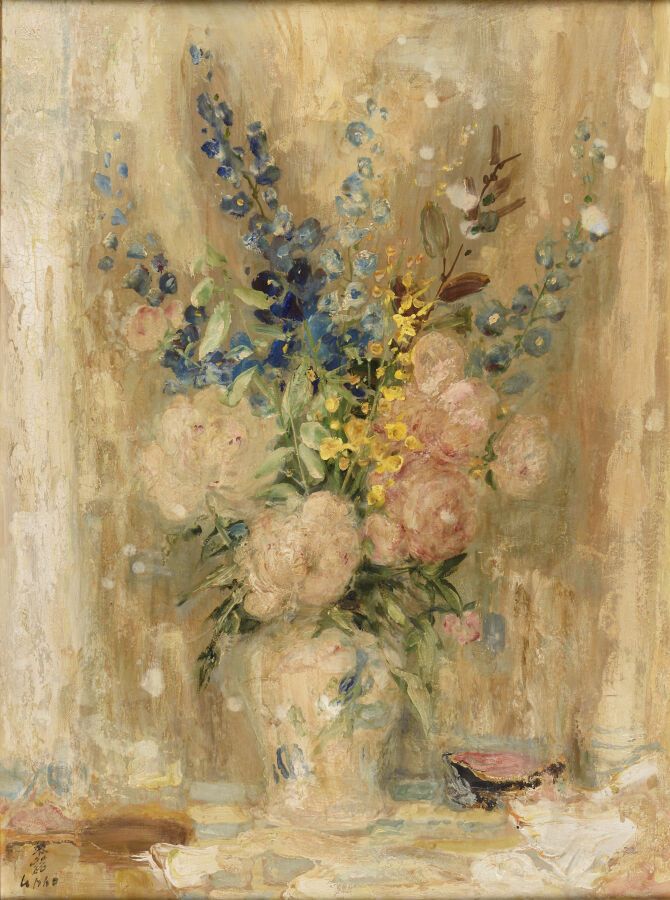 Null LE PHO (1907-2001)

Peonies and delphiniums.

Oil on silk, pasted on isorel&hellip;