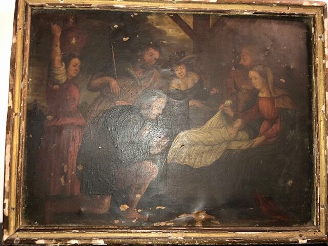 Null 18世纪的法国学校。

儿童耶稣的呈现。

铜上油彩。

25 x 33厘米。

小的损坏和凹痕，小的修复。
