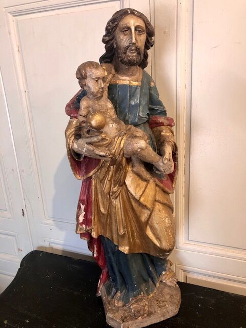 Null San Giuseppe e Cristo in legno intagliato policromo e dorato. 

XVIII secol&hellip;