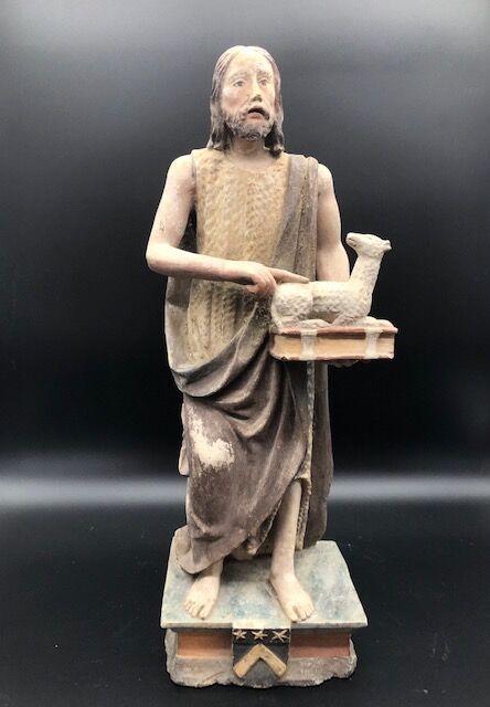 Null A polychrome limestone sculpture representing Saint John the Baptist carryi&hellip;