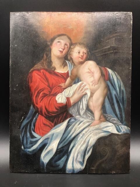 Null 17世纪末的法国学校。

圣母与圣婴。

板上油彩。

33 x 25厘米。

修复，事故。
