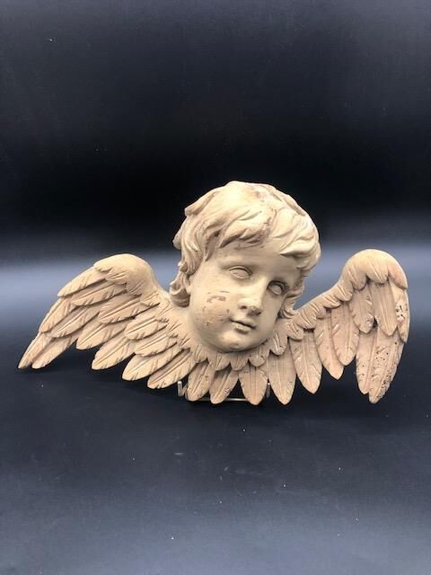 Null Una cabeza de ángel alada de madera tallada. 

Siglo XVIII. 

H. 24 cm - L.&hellip;