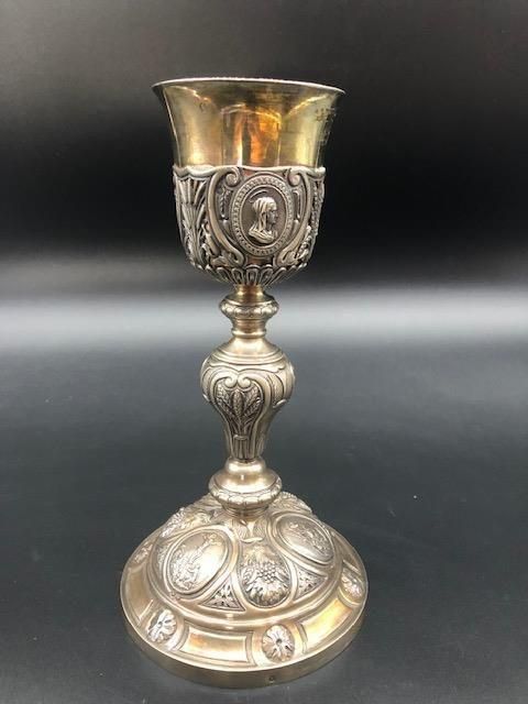 Null Chalice in silver chased embossed with medallions depicting the Crucifixion&hellip;