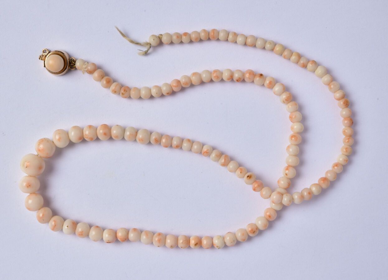 Null Collier de perles de corail blanc-rosé en chute, fermoir en or jaune 18K (7&hellip;