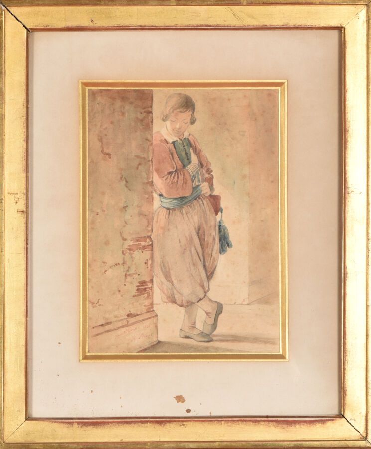 Null VERNET Horace.

1789 - 1863

Jeune athénien accoudé à un mur. 

Crayon noir&hellip;