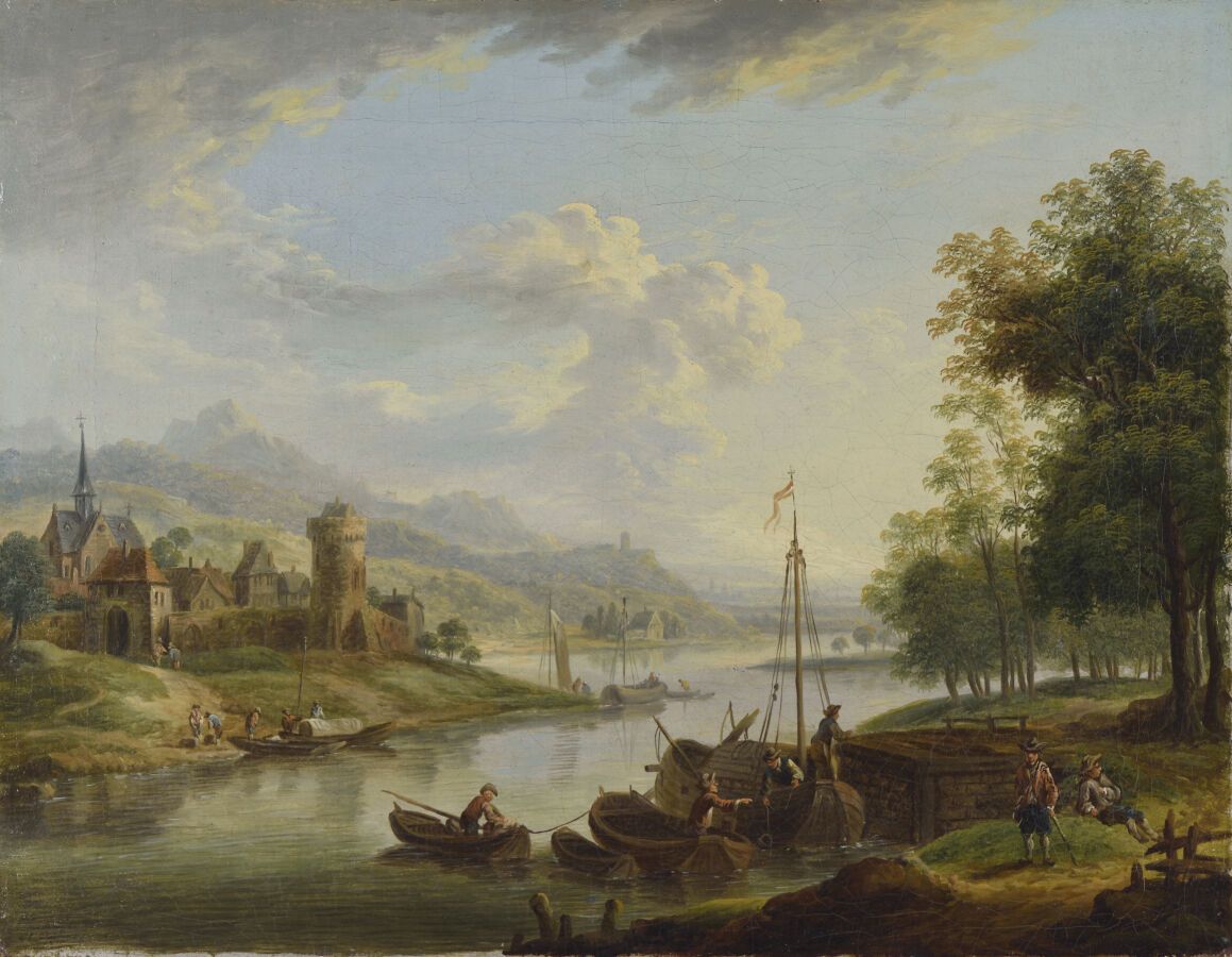 Null ECOLE ALLEMANDE du XVIIIème siècle. 

Village fluviale sur les bords de la &hellip;