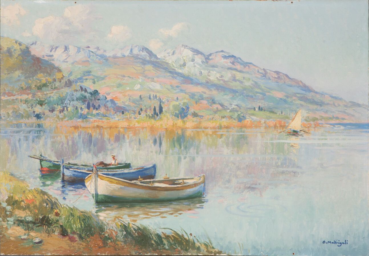 Null Olynthe Madrigali (1887-1950).

Barques de pêcheurs en Corse.

Huile sur pa&hellip;