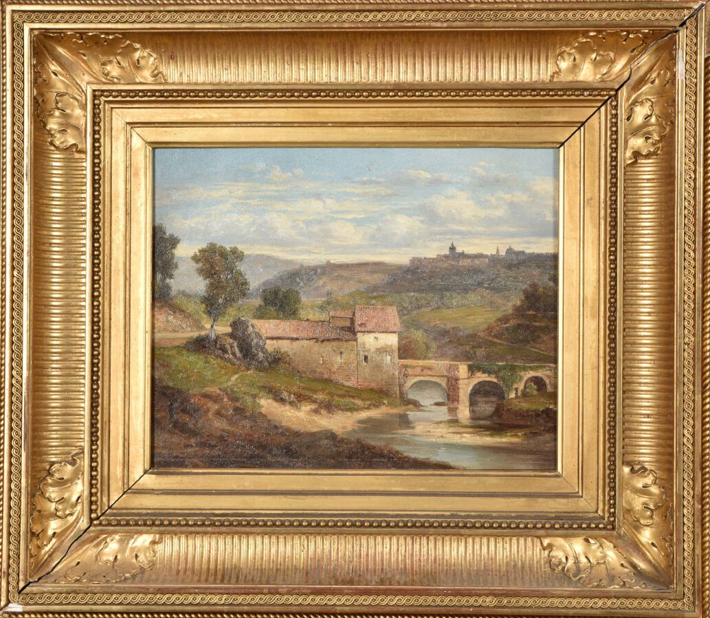 Null Attribué à Pierre THUILLIER (1799-1858).

Le moulin et le pont.

Huile sur &hellip;