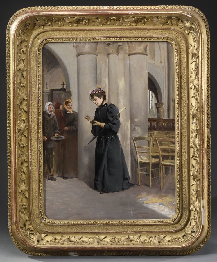 Null Etienne Albert JOANNON-NAVIER (1857-1911 ?).

A l'église,1891.

Huile sur p&hellip;