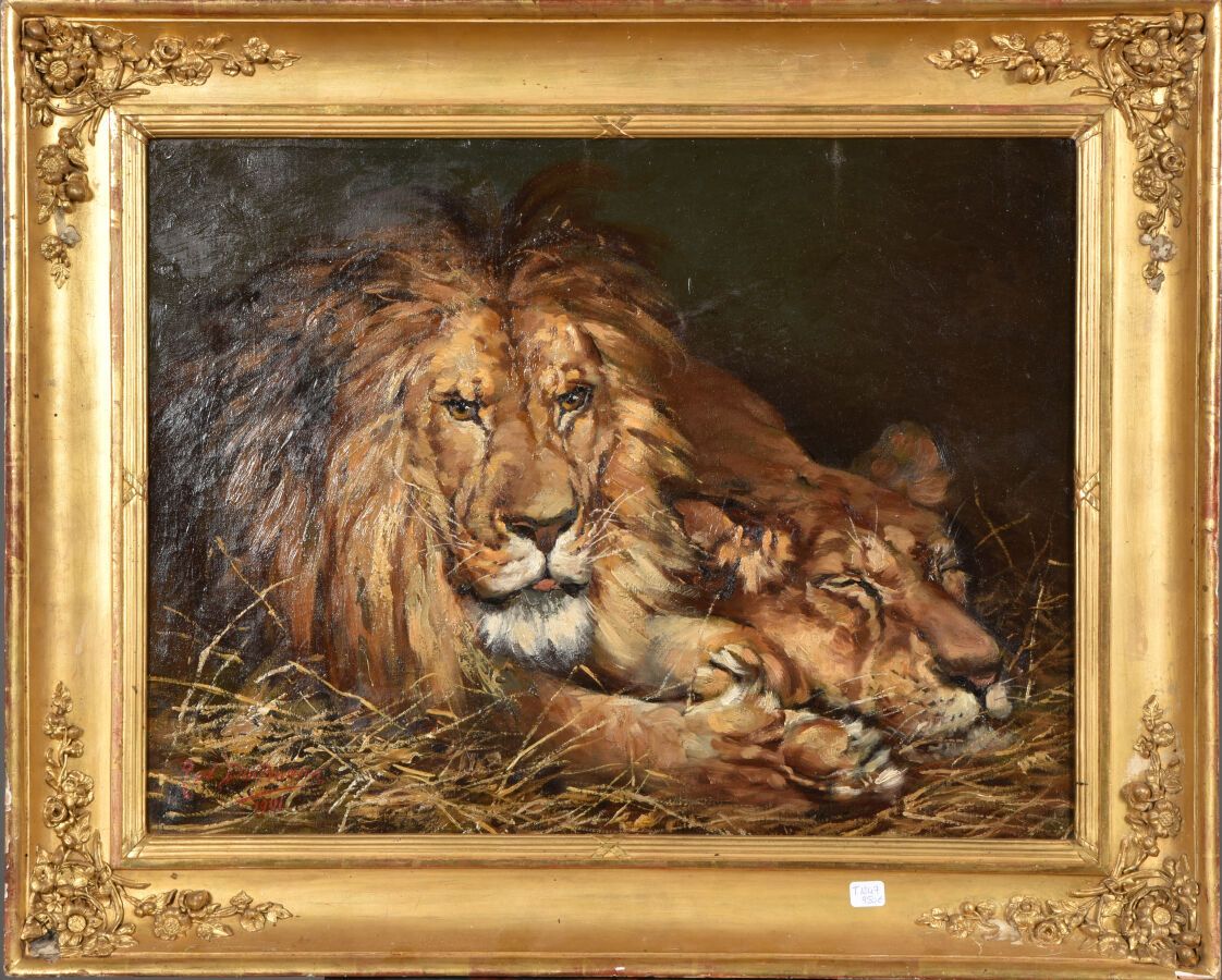 Null Rod DALLMANN (XIXème-XXème siècles ).

Le couple, Lion et lionne, 1901.

Hu&hellip;