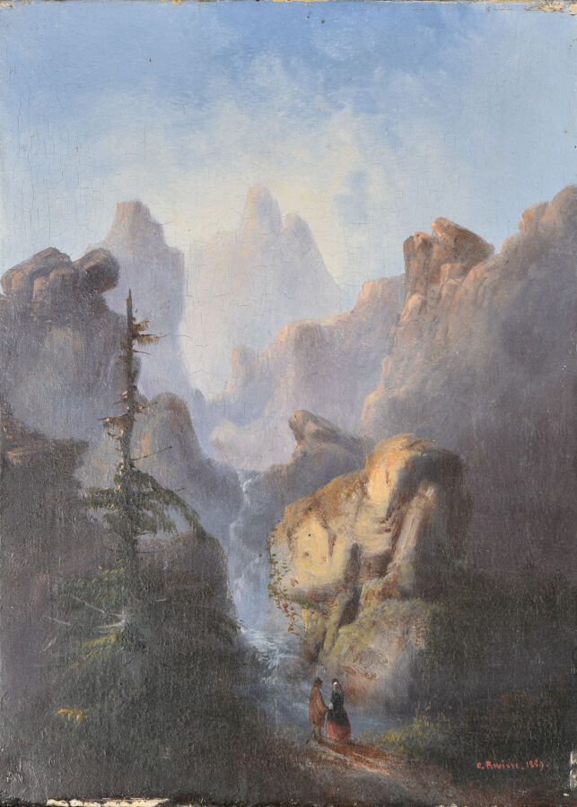 Null C. RIVIERE (actif au XIXème siècle).

Les amoureux devant la montagne,1859.&hellip;