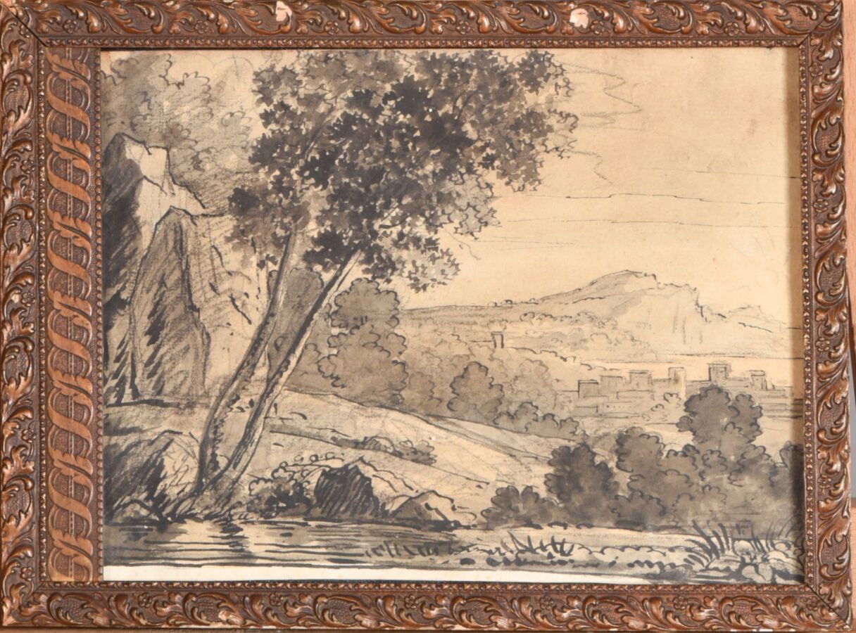 Null ECOLE FRANÇAISE DU XIXème siècle

Paysage de la campagne italienne. 

Plume&hellip;