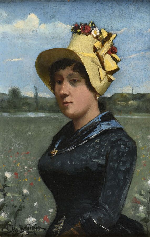 Null David GIRIN (1848-1917).

Portrait de femme au chapeau fleuri.

Huile sur p&hellip;