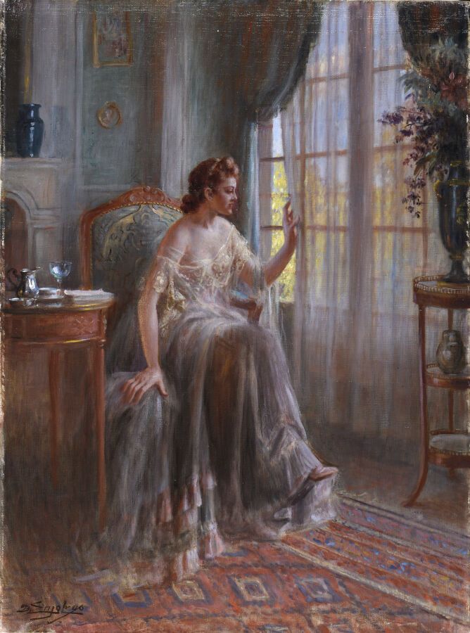 Null Delphin ENJOLRAS (1857-1945).

The impatient.

Oil on canvas.

Signed lower&hellip;