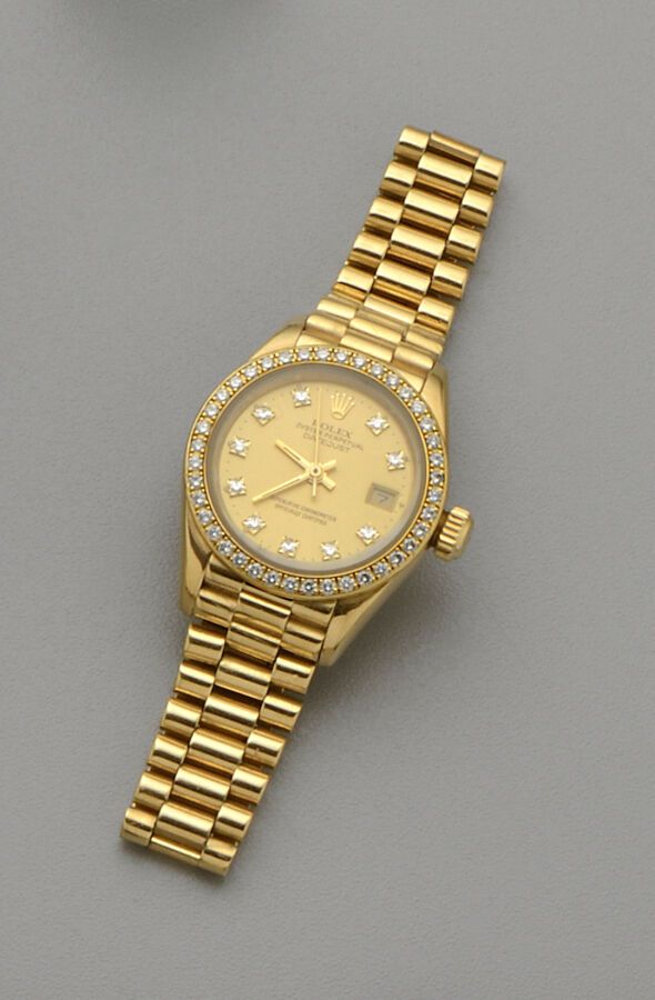 Null ROLEX: Ladies' watch in 18K (750/oo) yellow gold, "Oyster Perpetual DateJus&hellip;