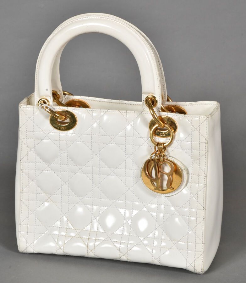 Null CHRISTIAN DIOR, circa 1990. Lady Di bag in white cane leather, double handl&hellip;