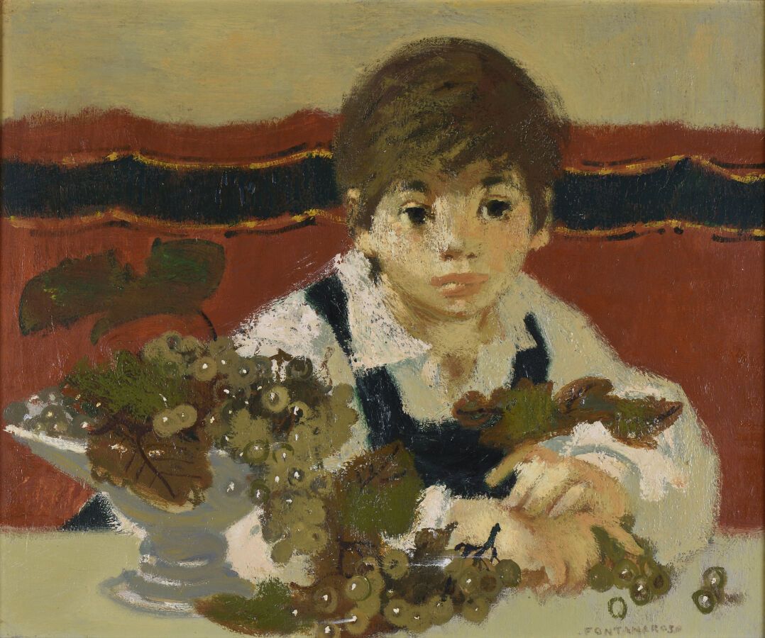 Lucien FONTANAROSA (1912-1975). 
L'enfant aux raisins. 
Huile sur toile. 
Signé &hellip;