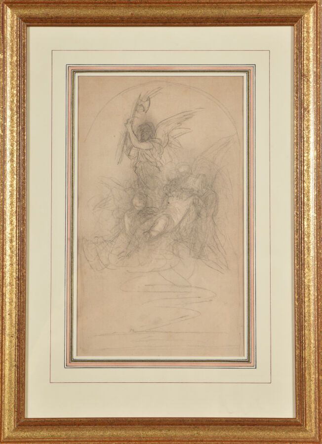 Null 归功于米歇尔-杜马斯（1812-1885）。

用大天使研究圣经中的一个主题。

黑色铅笔画在铺装纸上。

31 x 18 cm。