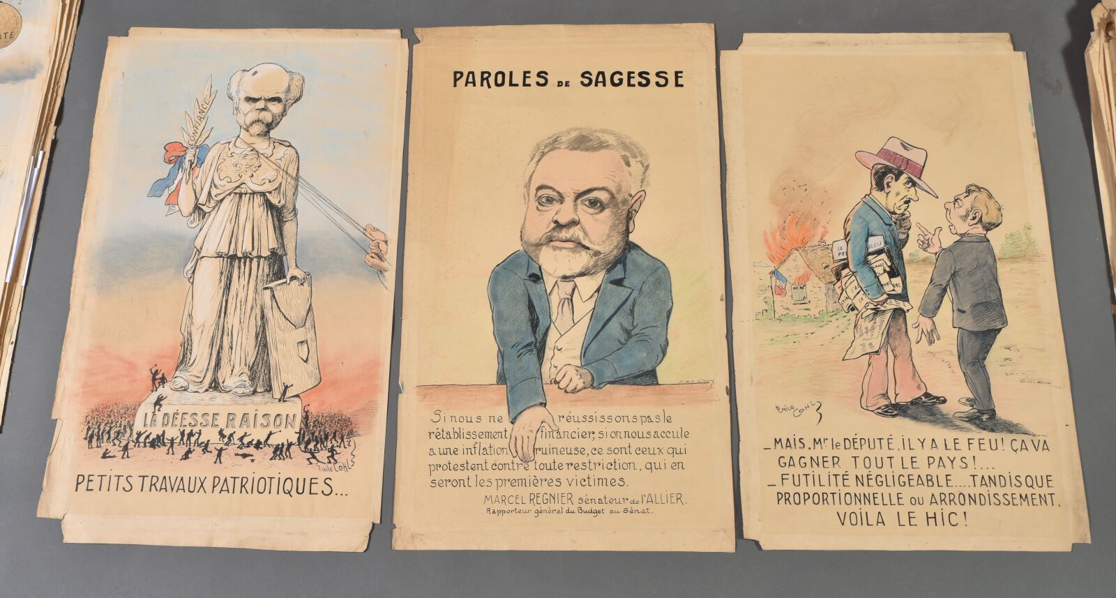 Null Émile COHL (1857-1938).

Ensemble de trois dessins :

-Paroles de sagesse.
&hellip;