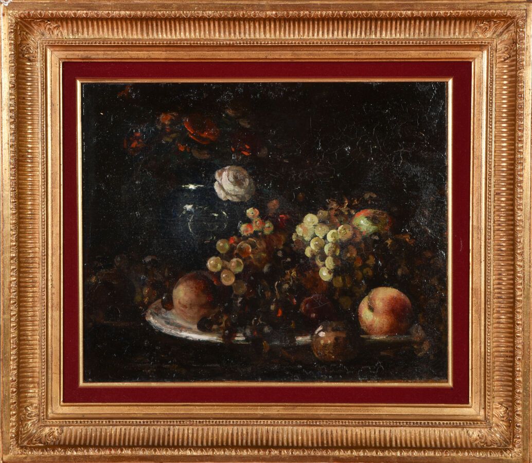 Null Scuola di Lione, fine del XIX secolo.

Natura morta con fiori e frutta.

Ol&hellip;