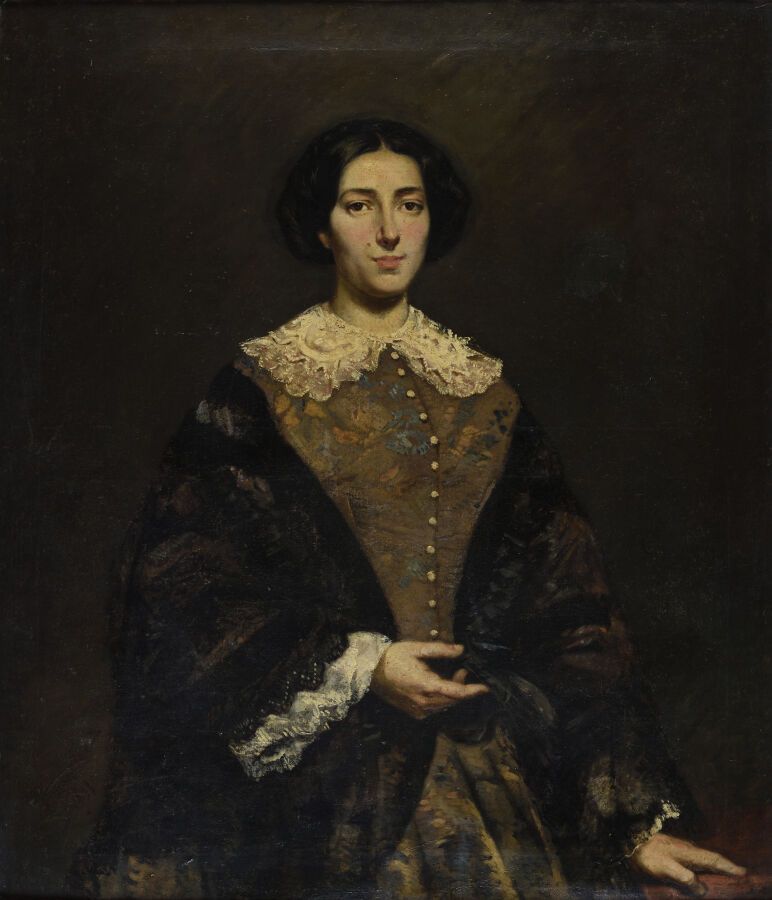 Null 赫克托-哈诺特奥（1823-1890）。

戴着披肩的年轻女子的肖像，1855年（？）

布面油画。

左下方有签名和日期。

110 x 65厘米。&hellip;
