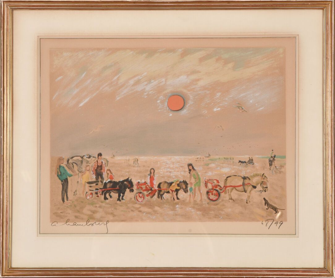 Null André HAMBOURG (1909-1999).

Giro in pony sulla spiaggia.

Litografia a col&hellip;