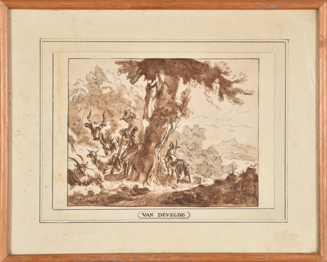 Null 在阿德里安-范-德-维尔德（1636-1672）之后

动物场景。

线雕，有水洗的亮点。

在框架网中，高17.5 - 长23厘米

空白处有些许狐&hellip;