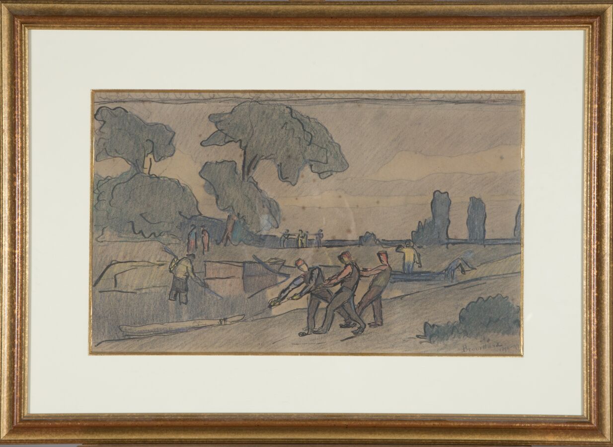 Null 欧仁-布鲁亚尔（1870-1950）。

在Dombes池塘钓鱼，1896-1897。

纸上墨水和彩色铅笔。

右下方有签名和日期。

视线：28,&hellip;
