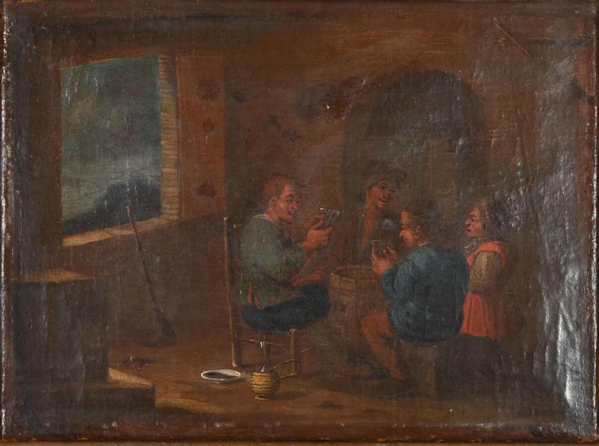 Null 埃格伯特-范（HEEMSKERK）（学校）。 

1635 - 1704 

围绕着一个木桶的牌手。

原画布上的油画。旧的吊索框架。 

H.20.&hellip;