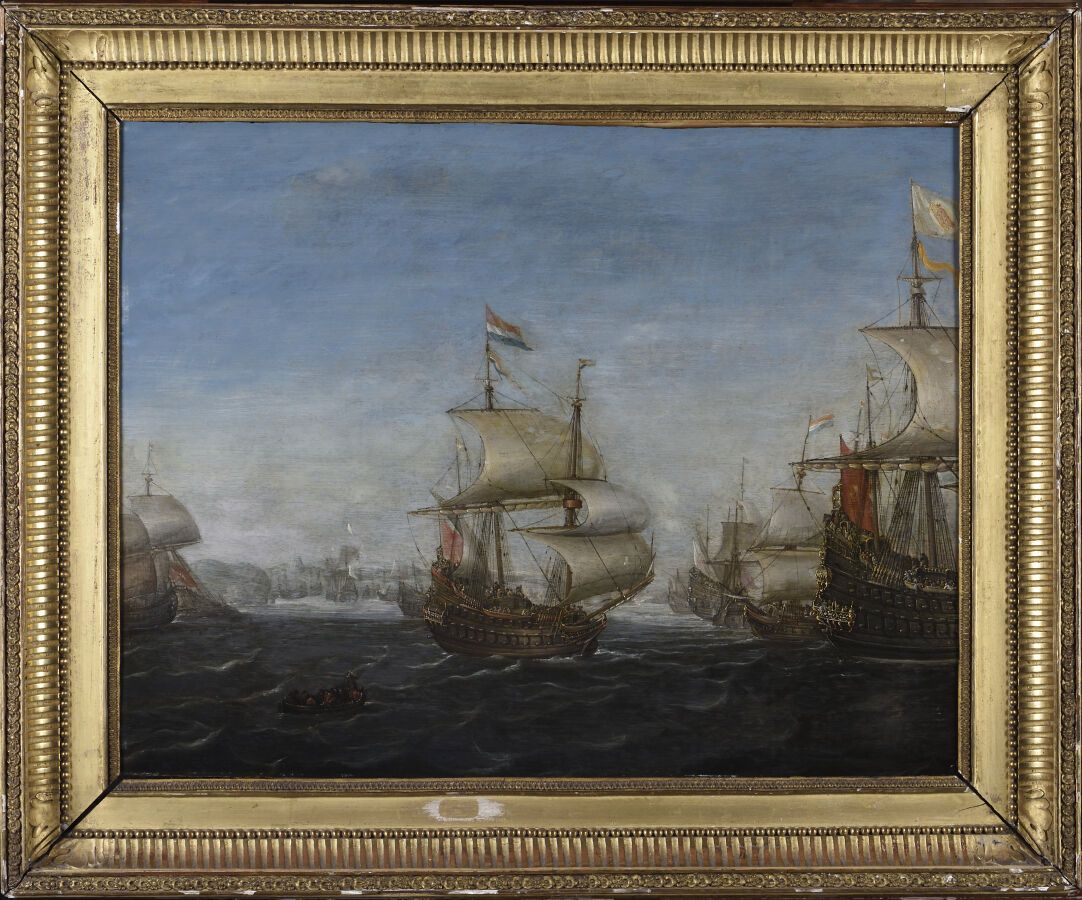 Null BONAVENTURA Peeters (随行人员)

安特卫普 1614 - 1652

沿着海岸线在公海上悬挂荷兰国旗的船只。

板上油彩。橡木（&hellip;