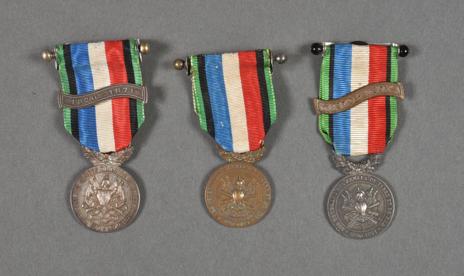 Null France. Médailles des Vétérans, 2 en argent et une en bronze, lot de 3.