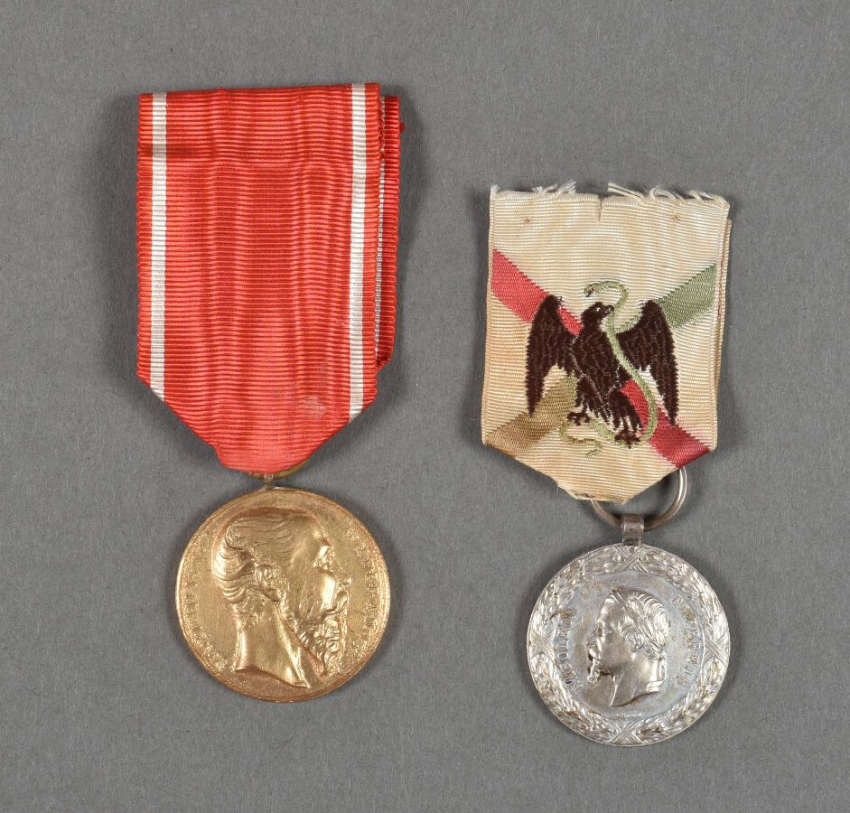 Null Frankreich. Medaille von Mexiko 1862, signiert Barre, und eine Kopie des Me&hellip;