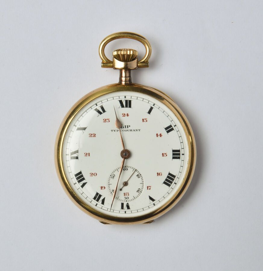Null LIP: 18K (750/oo) yellow gold pocket watch, "Type Courant" collection, roun&hellip;