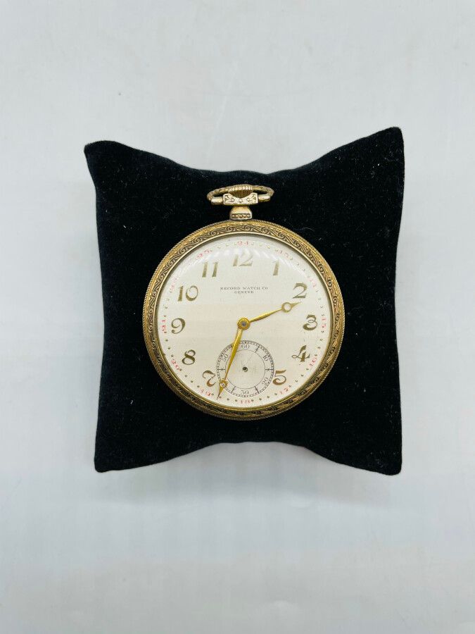 Null RECORD WATCH Co: Reloj de bolsillo de metal dorado, esfera redonda con fond&hellip;