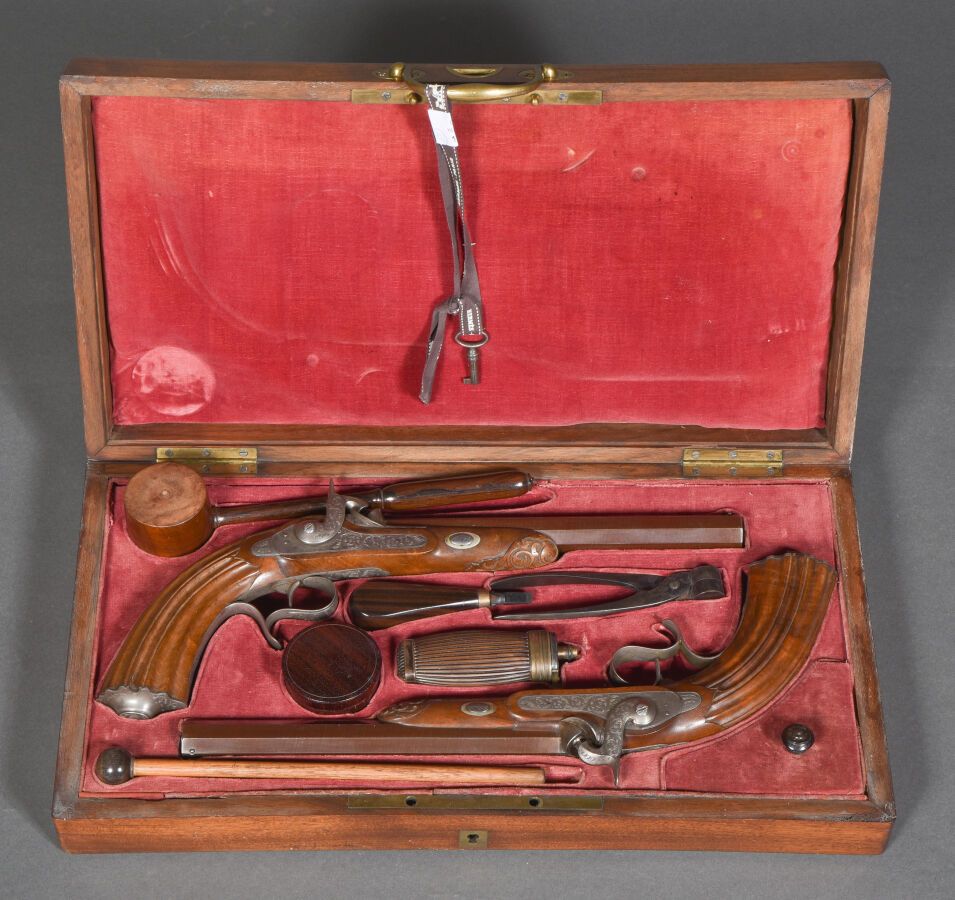 Null Box with pair of LEPAGE pistols. Percussion pistols with locks signed "ENT.&hellip;