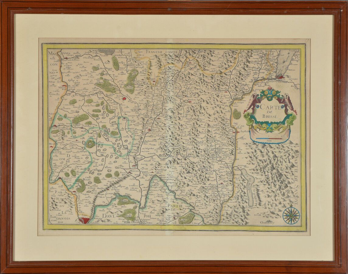 Null 地图学 - 17世纪
布雷斯地图
铜版画。铺装纸上的样张。现代着色
视线：37 x 51厘米+边距