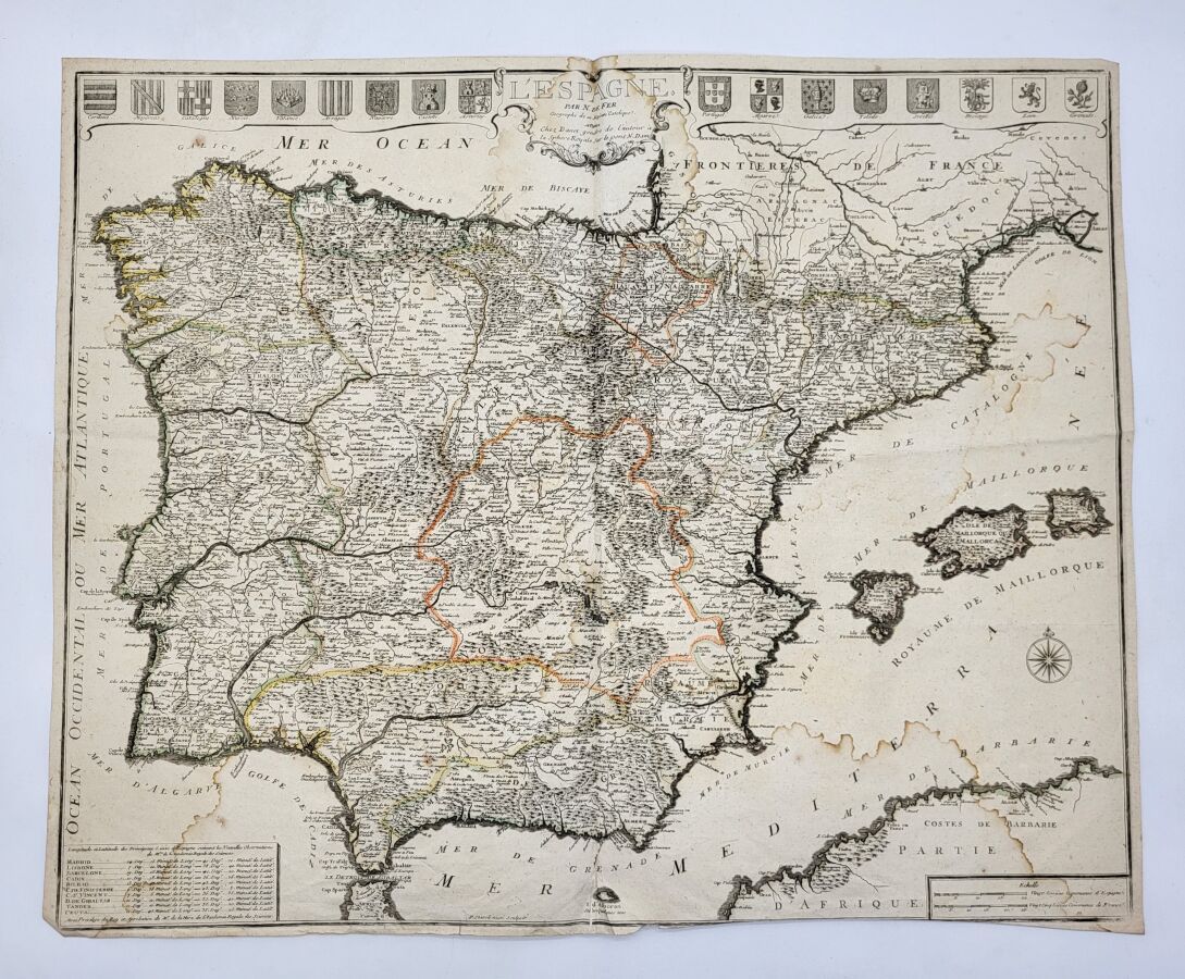 Null NICOLAS DE FER (1647 - 1720)
Karte von Spanien. Um 1700. 
Doppeltes Folio. &hellip;