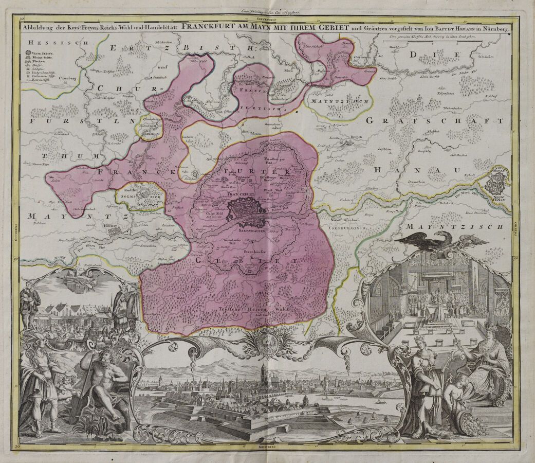 Null JEAN-BAPTISTE HOMANN (Germania 1664 - 1724)
Mappa della città di Francofort&hellip;