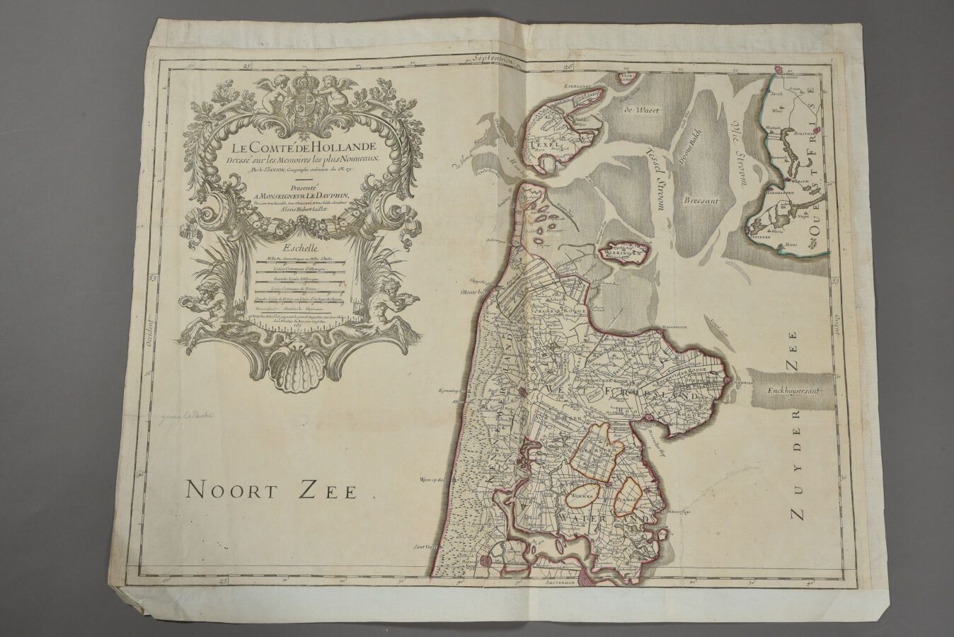Null 休伯特-杰洛 (1632 - 1712)
荷兰郡的地图。约1700年。 
双开本。 
该地图被重新放大。 
背面有停止的撕裂和加固条。