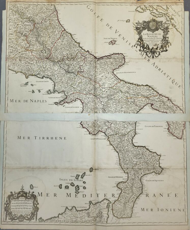Null HUBERT JAILLOT 国王的普通地理学家
(法国，18世纪)
那不勒斯王国。1781.
由DEZAUCHE出版
两张对开的地图，以附图。 
有&hellip;